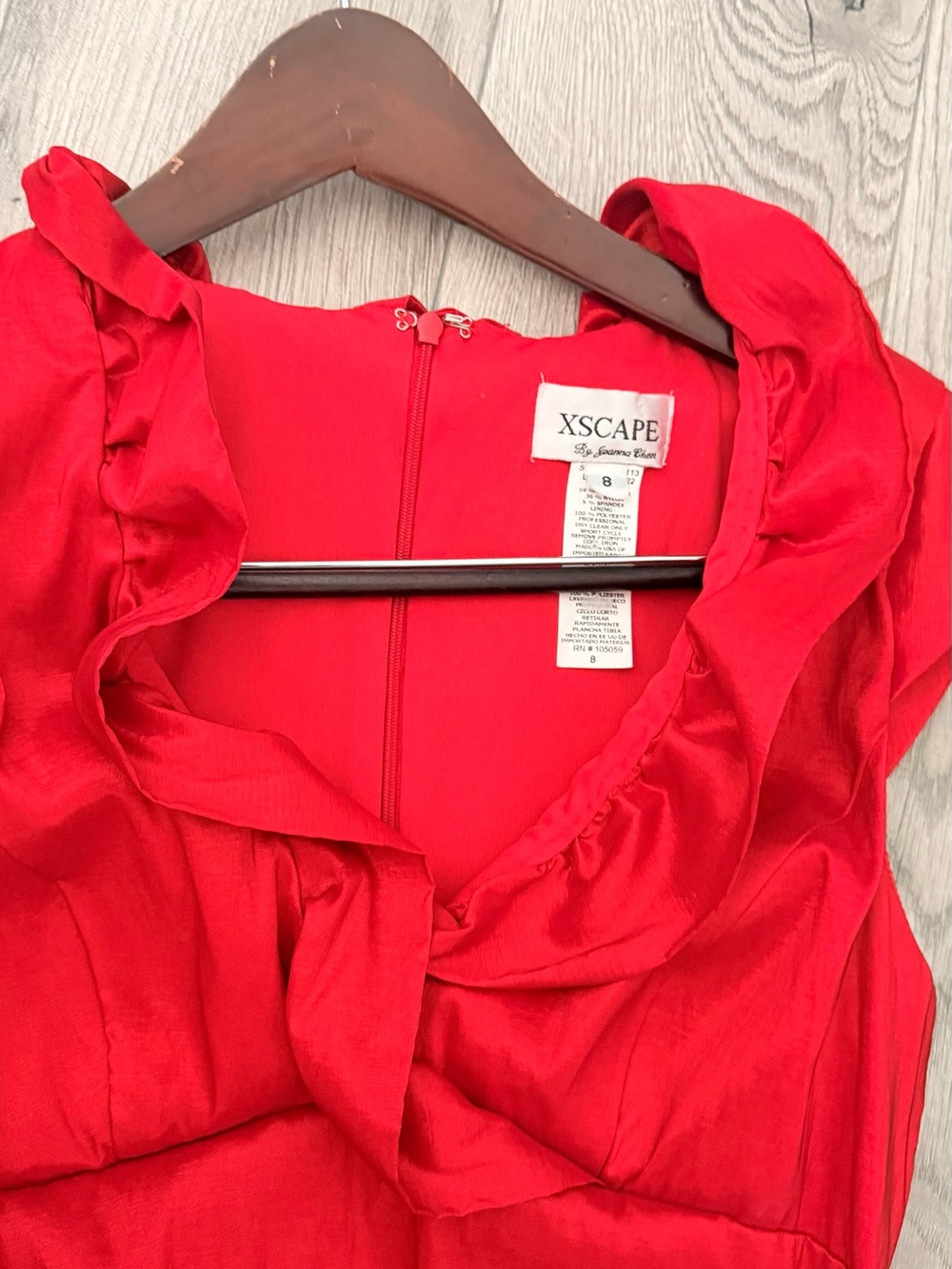Xscape Red Ruffle V-Neck Ruched Midi Dress - Picture 6 of 14